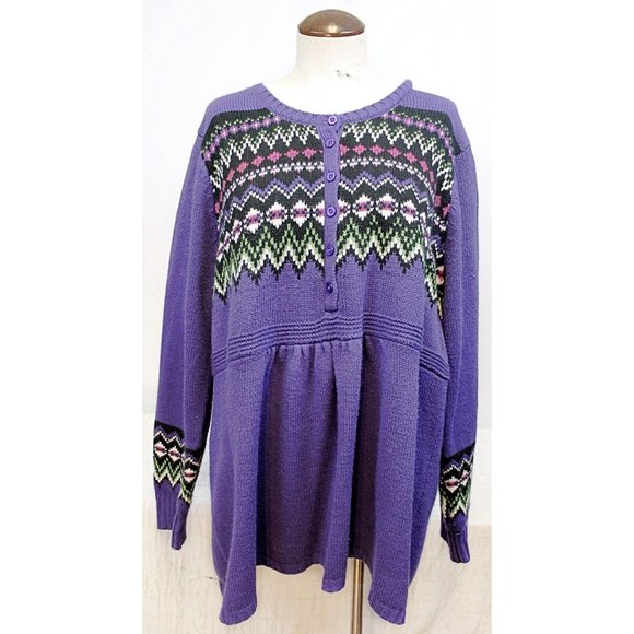 Denim 24/7 Woman 2XL Purple Knit Long Sleeve Pull Over Sweater Zig Zag Pattern - Picture 1 of 6